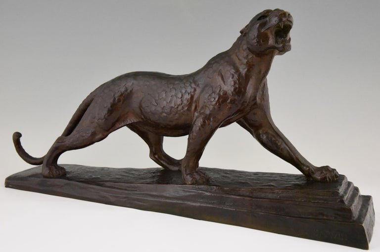 Art Deco Bronze Panther Sculpture by Louis Albert Carvin, 1920 For Sale
