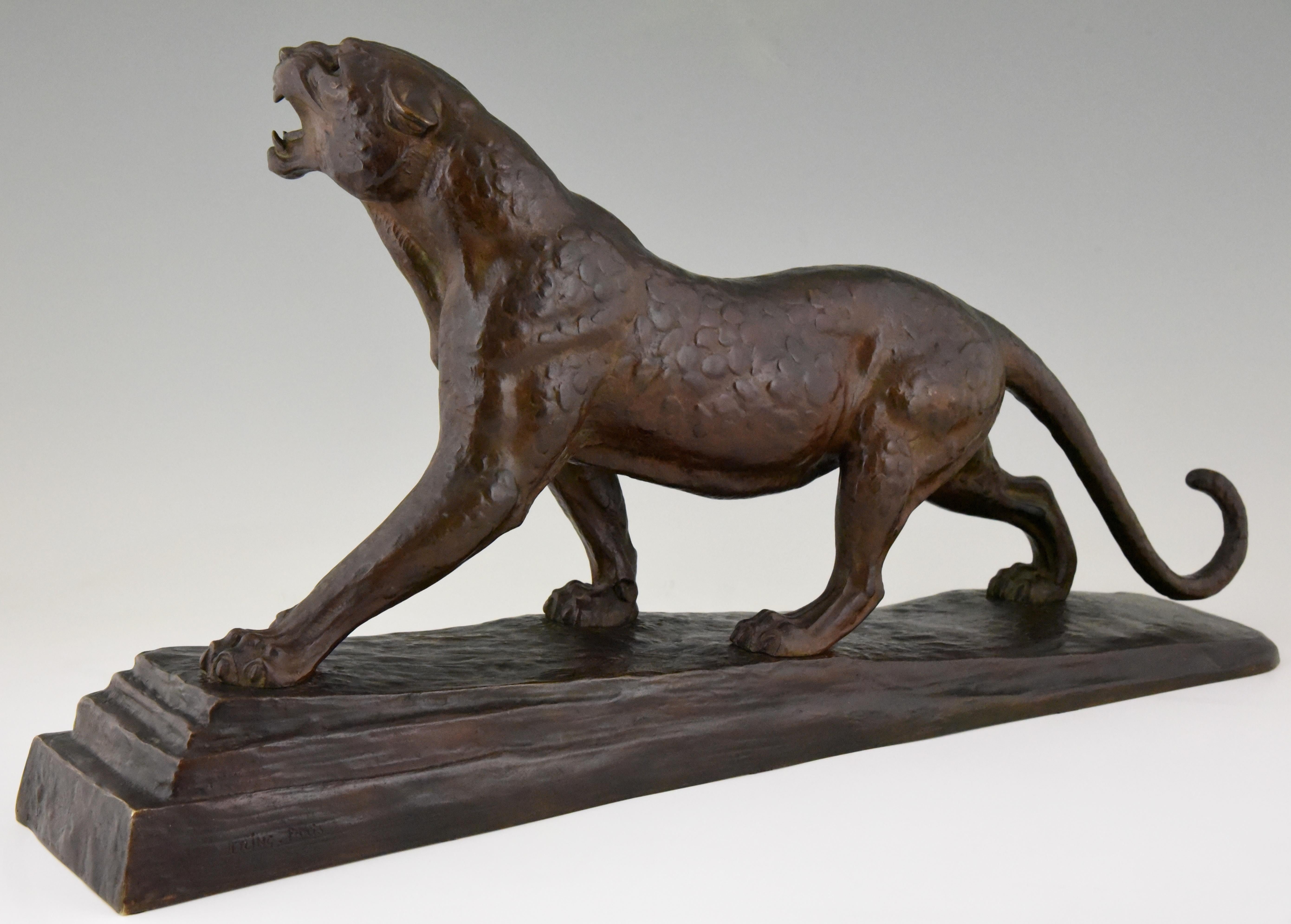 Art Deco Bronze Panther Sculpture by Louis Albert Carvin  1920  france (Patiniert)