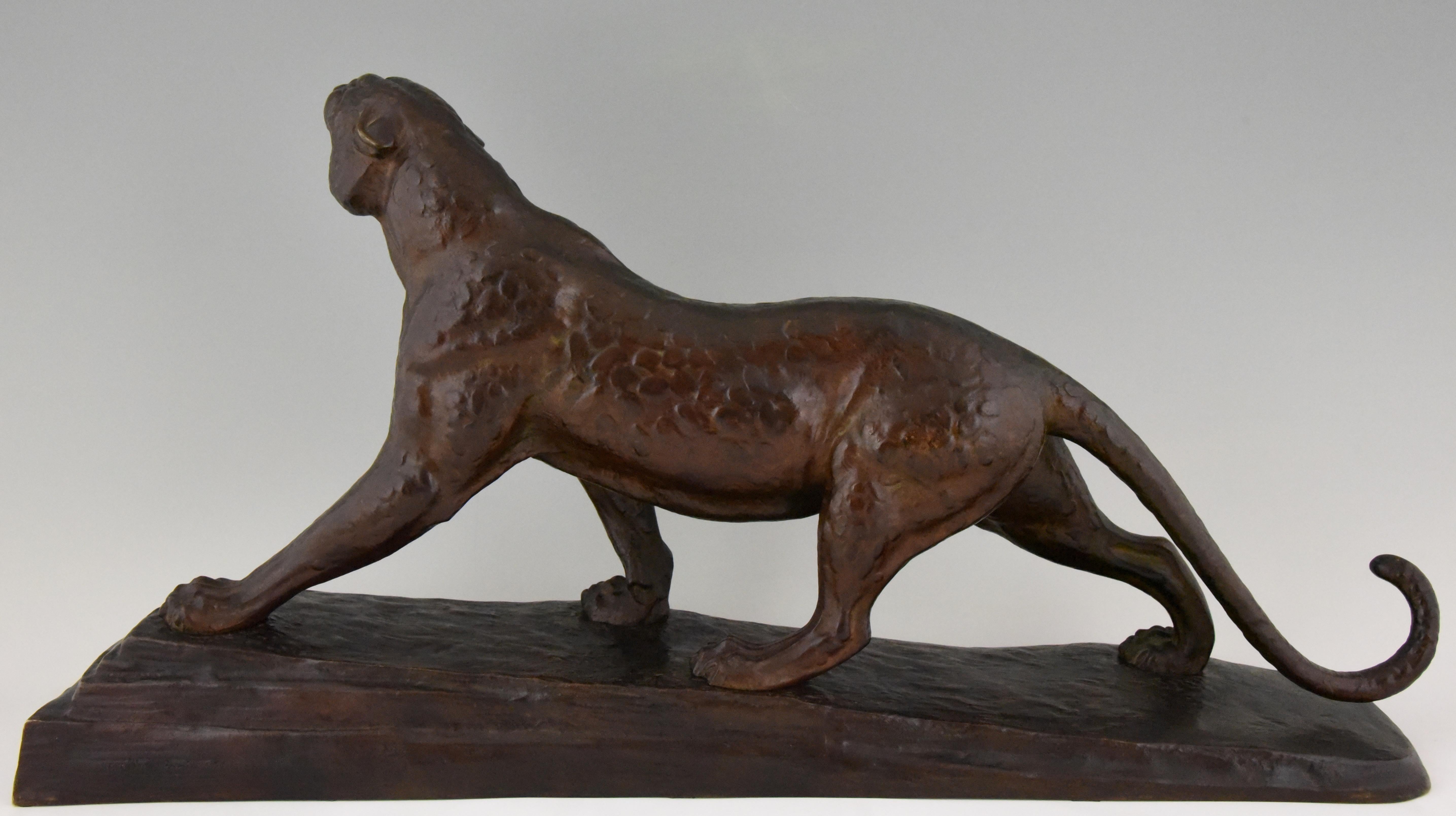 20th Century Art Deco Bronze Panther Sculpture by Louis Albert Carvin  1920  france