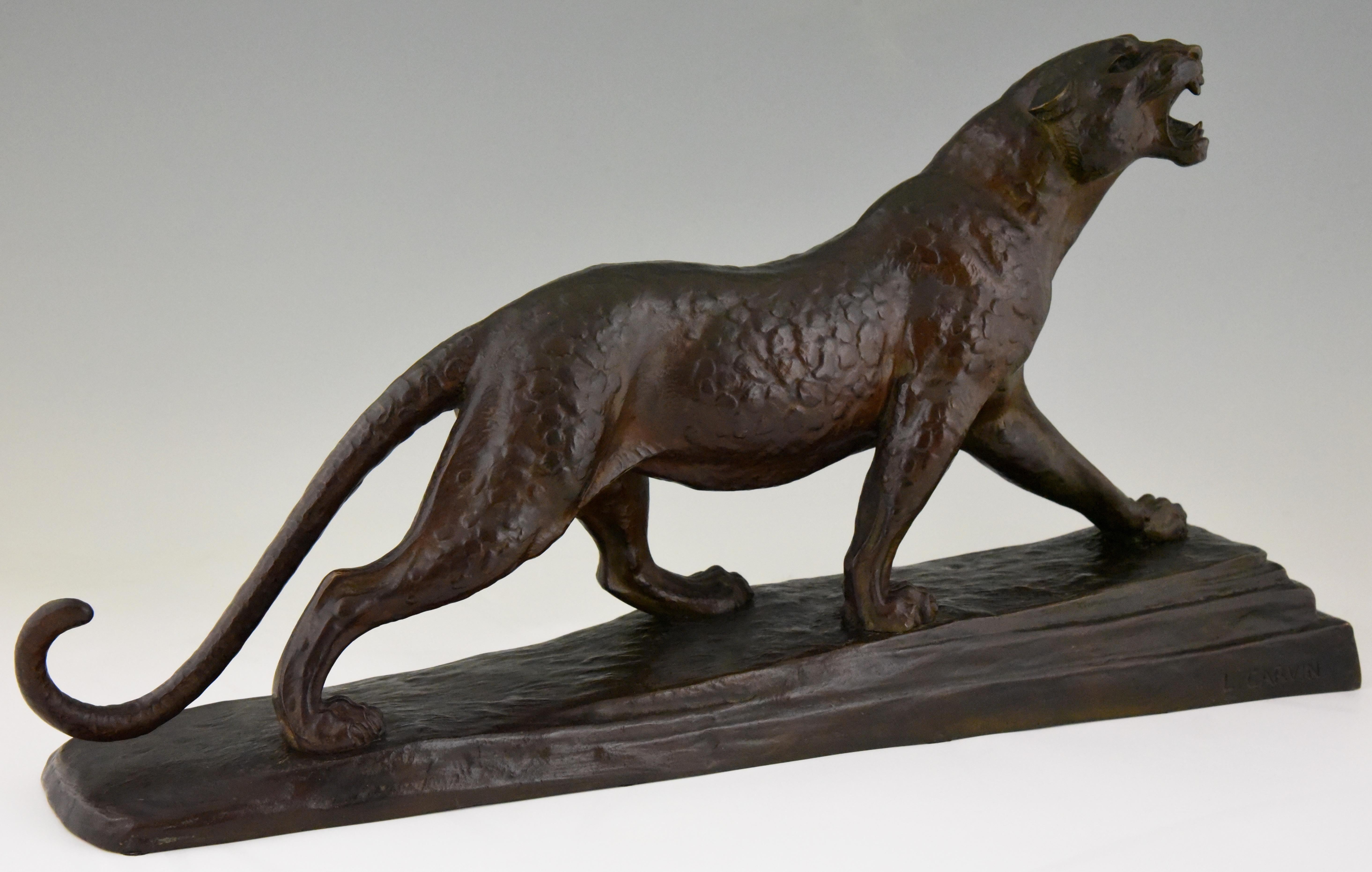 Art Deco Bronze Panther Sculpture by Louis Albert Carvin  1920  france 2