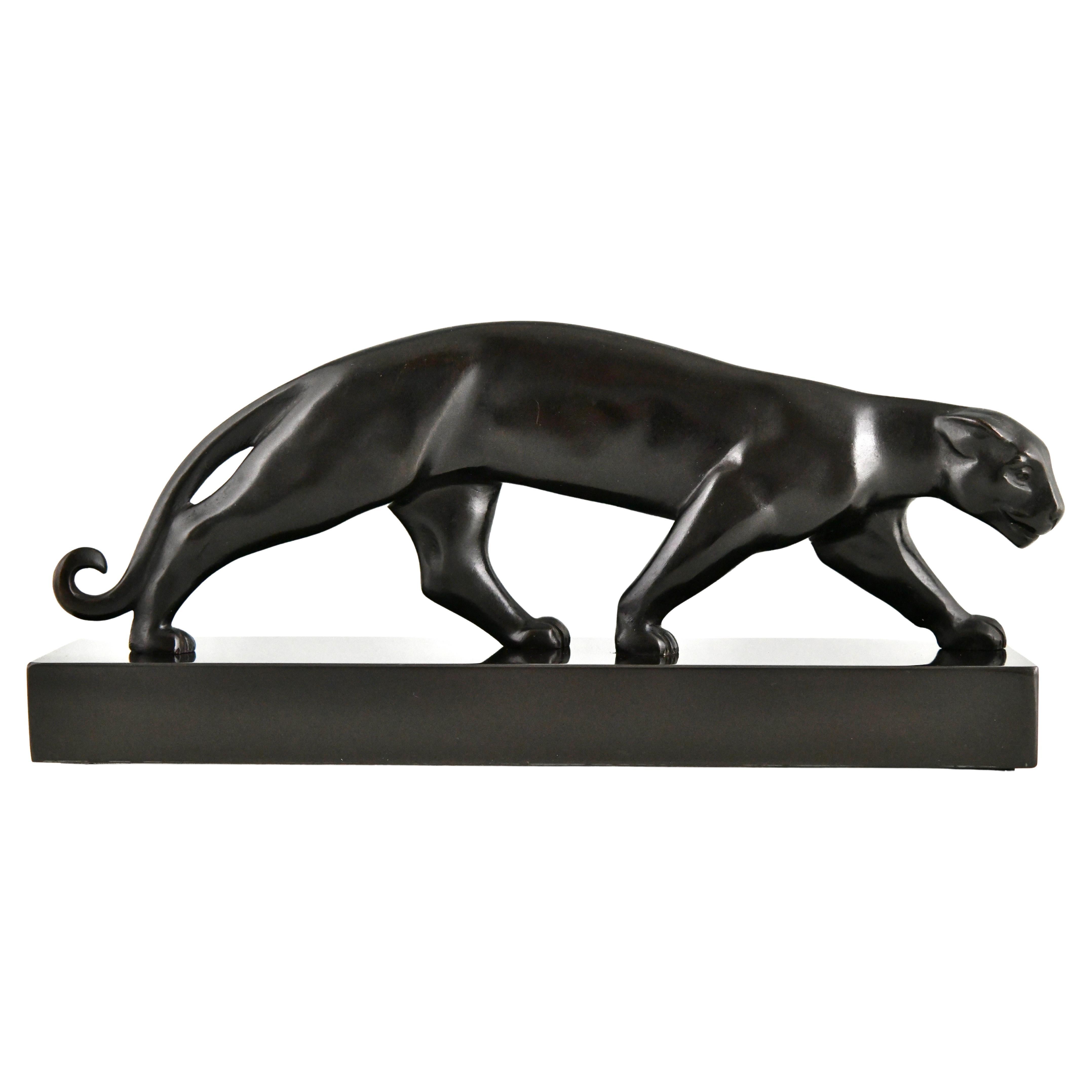 Scultura di pantera in bronzo Art Deco di Lucien Alliot, Francia, 1925