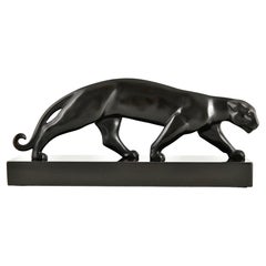 Escultura Art Déco Pantera de bronce de Lucien Alliot, Francia, 1925