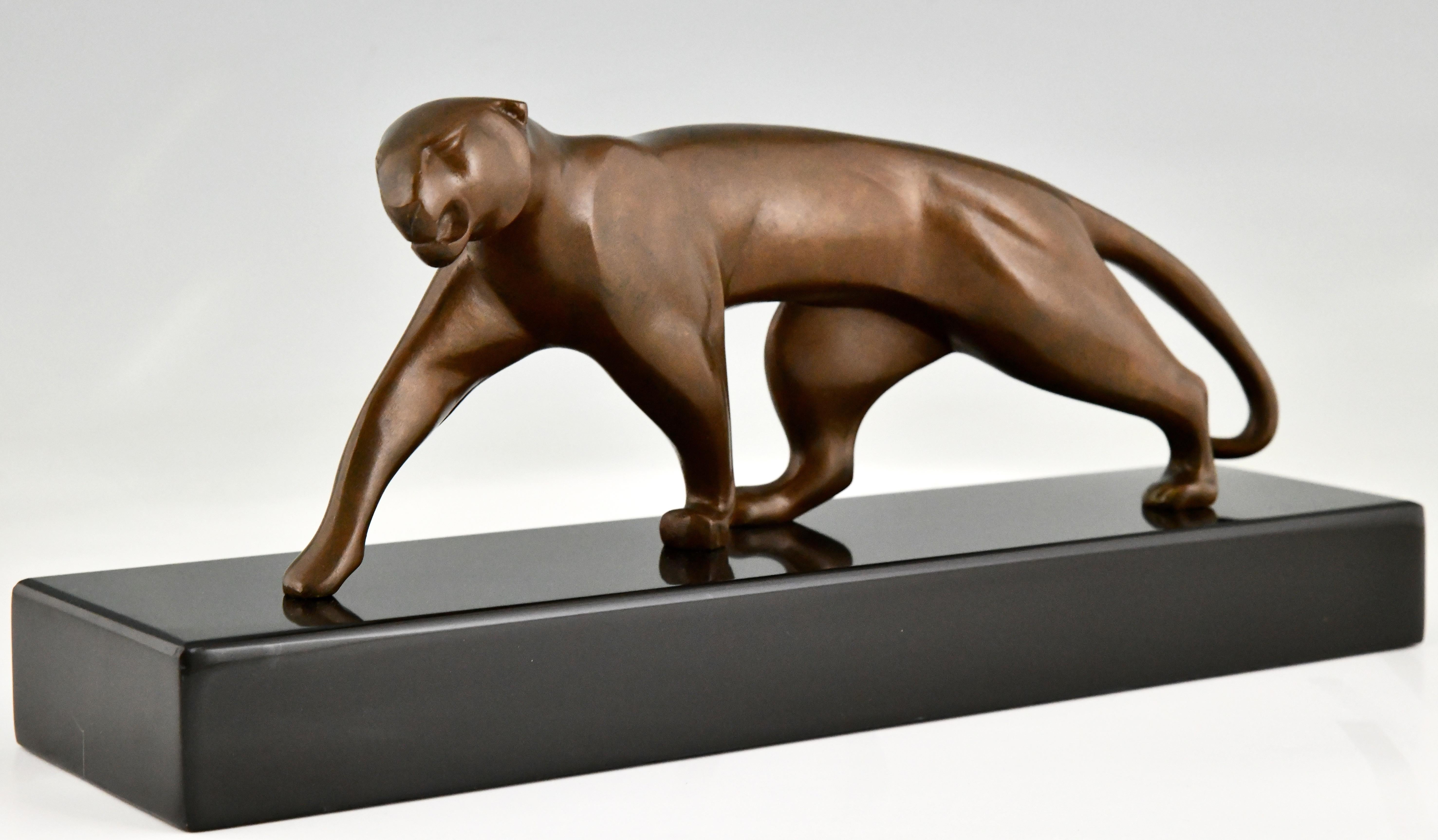 French Art Deco Bronze Panther Sculpture by Michel Decoux France, 1930