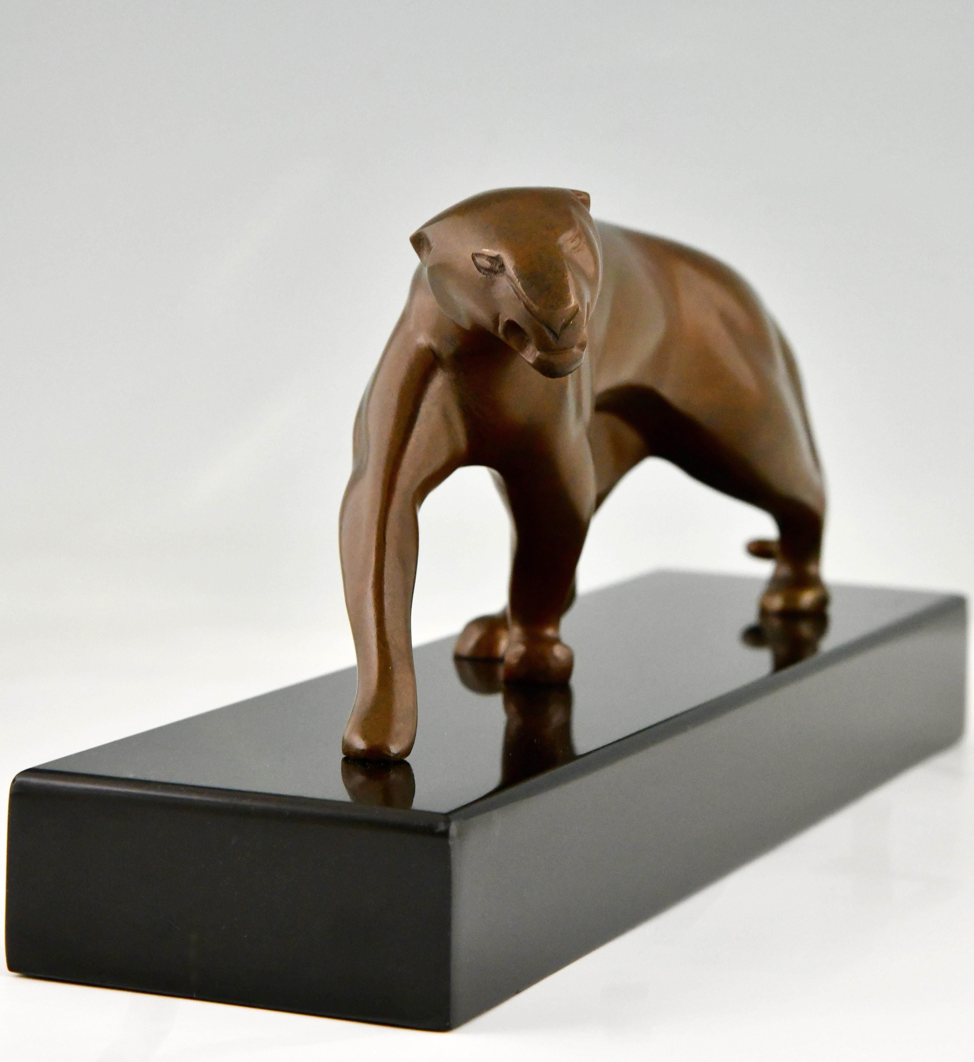 Patinated Art Deco Bronze Panther Sculpture by Michel Decoux France, 1930