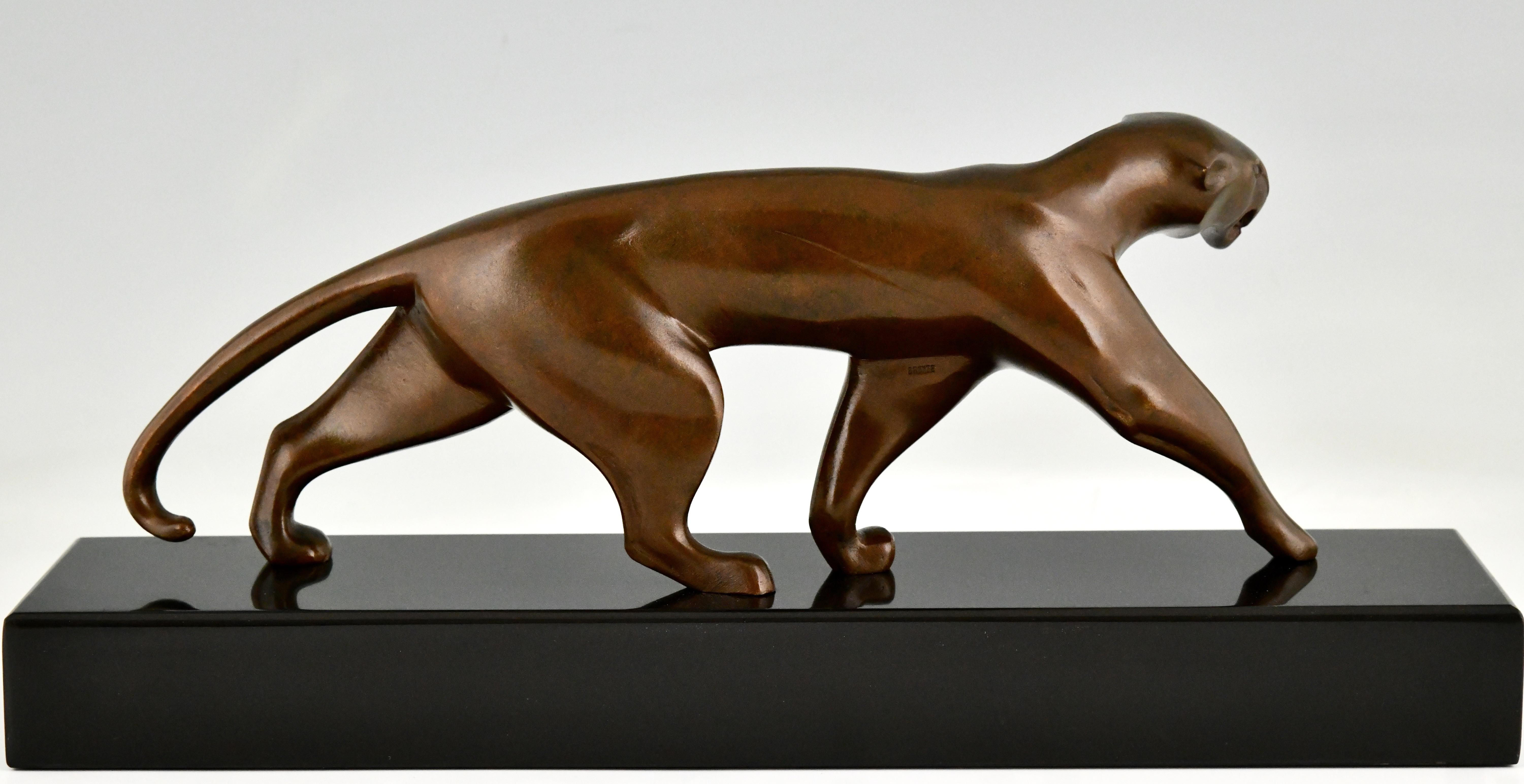 Mid-20th Century Art Deco Bronze Panther Sculpture by Michel Decoux France, 1930