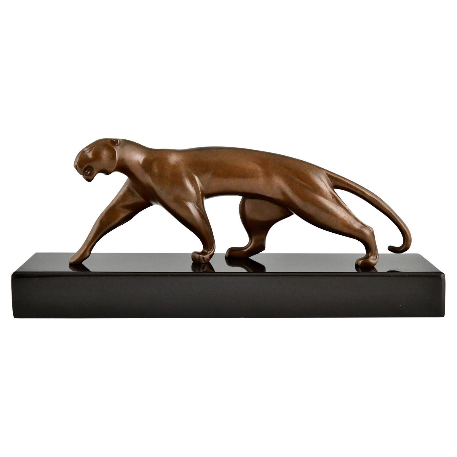 Art Deco Bronze Panther Sculpture by Michel Decoux France, 1930