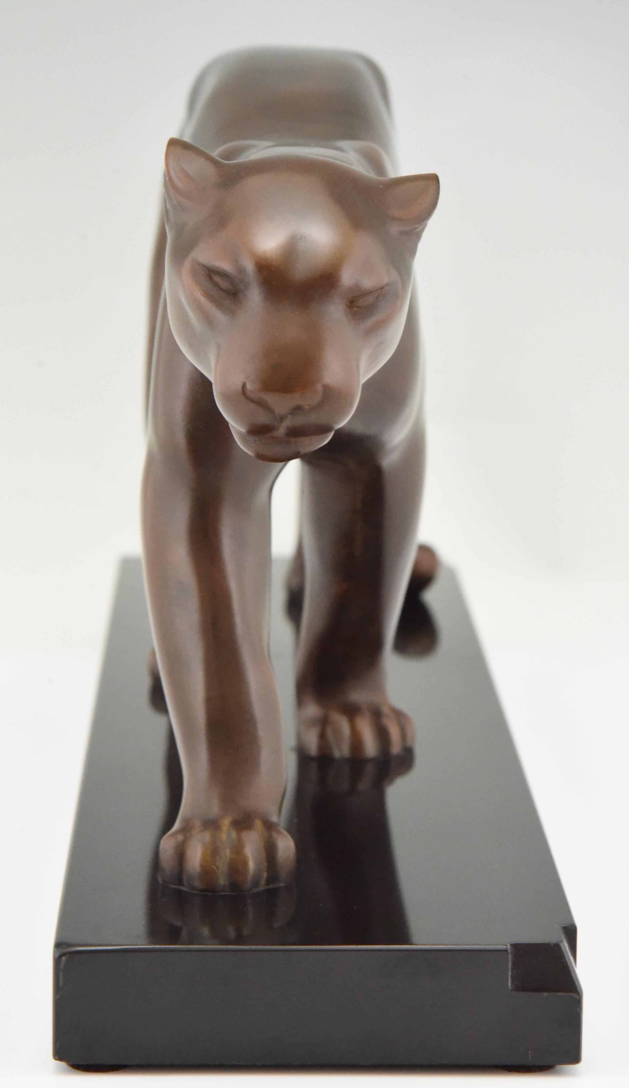 Patinated Art Deco Bronze Panther Sculpture Emile Louis Bracquemond, France 1930