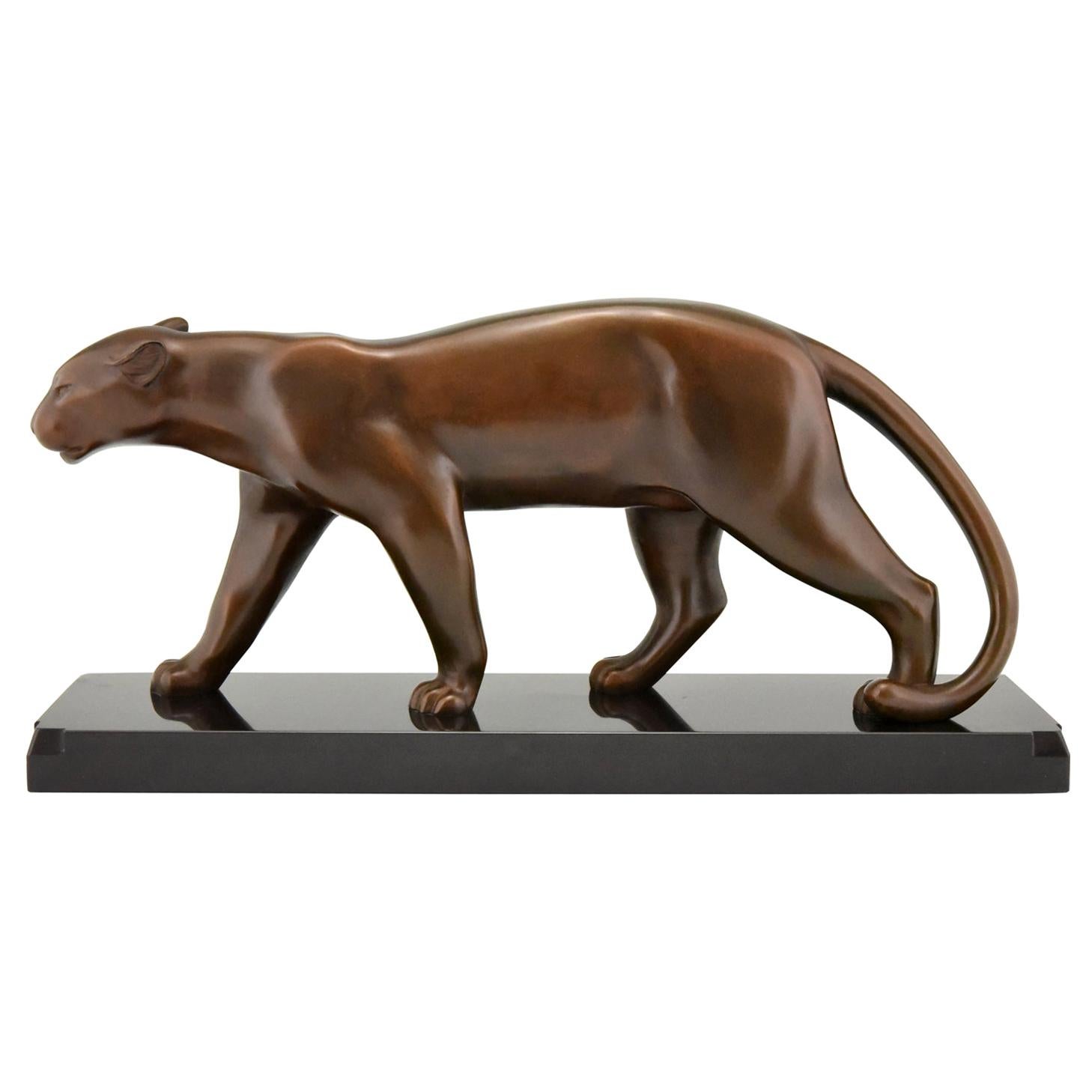 Art Deco Bronze Panther Sculpture Emile Louis Bracquemond, France 1930