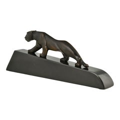 Art Deco Bronze panther sculpture monogrammed EB France 1925