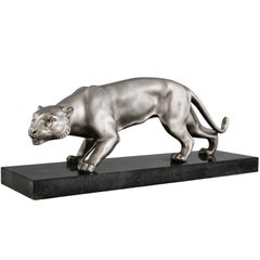 Art Deco bronze panther sculpture signed J. Brault