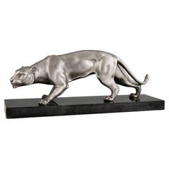 Art Deco bronze panther sculpture signed J. Brault