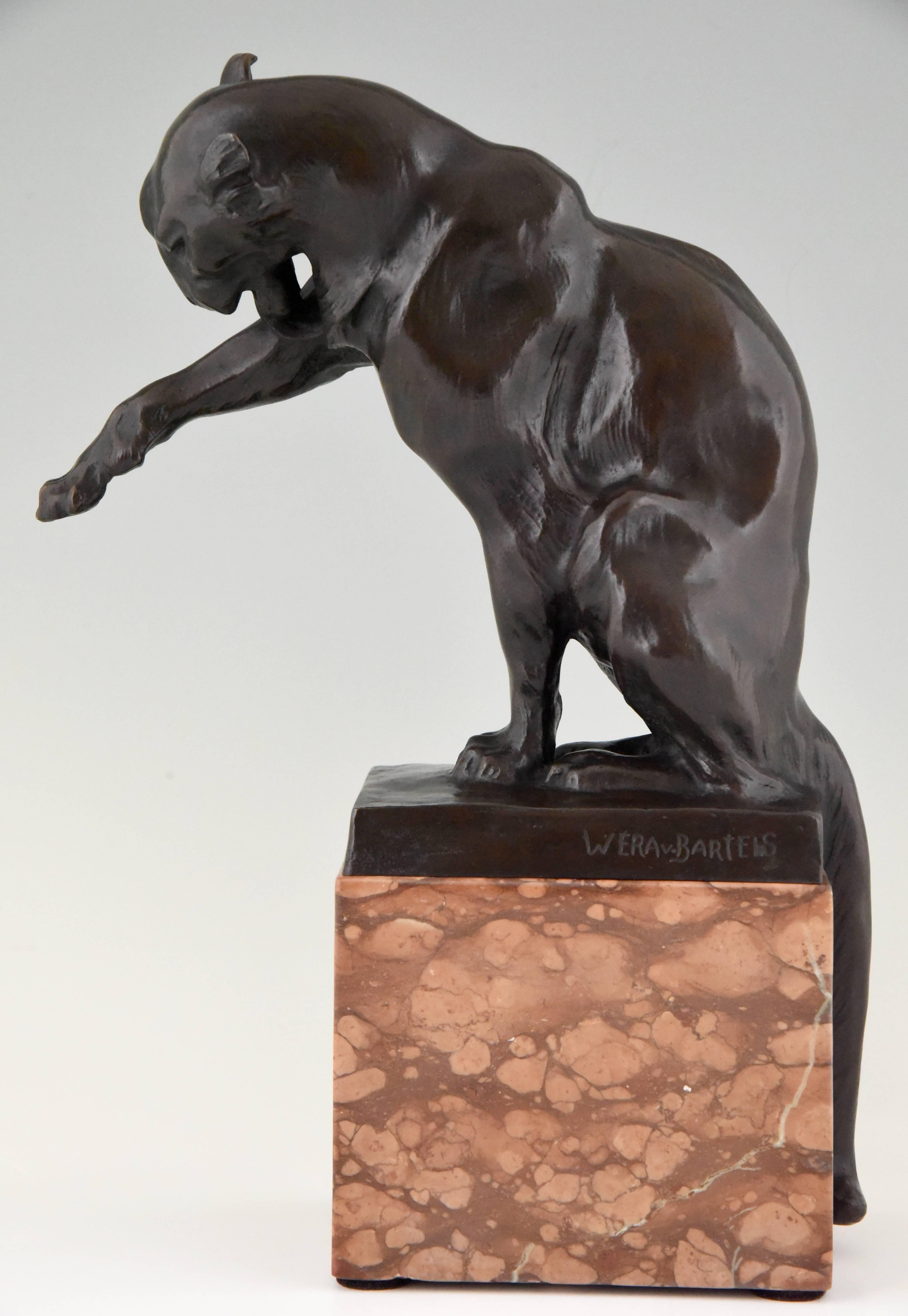 Patinated Art Deco Bronze Panther Sculpture Wera von Bartels  1920