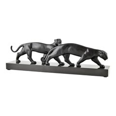 Art Deco Bronze Panther Skulptur Lucien Alliot Frankreich um 1930