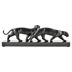 Art Deco Bronze Panther Skulptur Lucien Alliot Frankreich um 1930