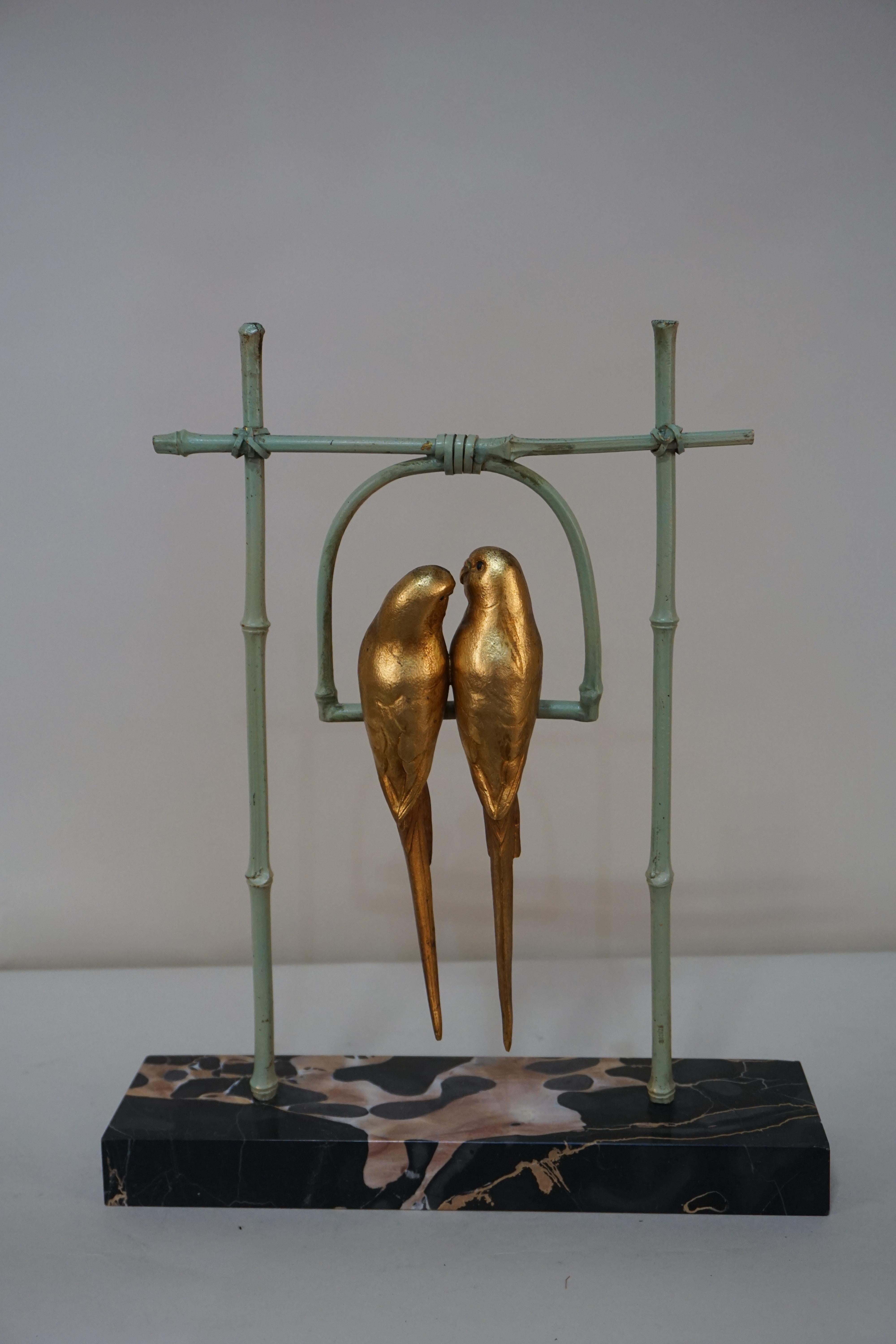 Mid-20th Century Art Deco Bronze Parakeets by A Van Kote