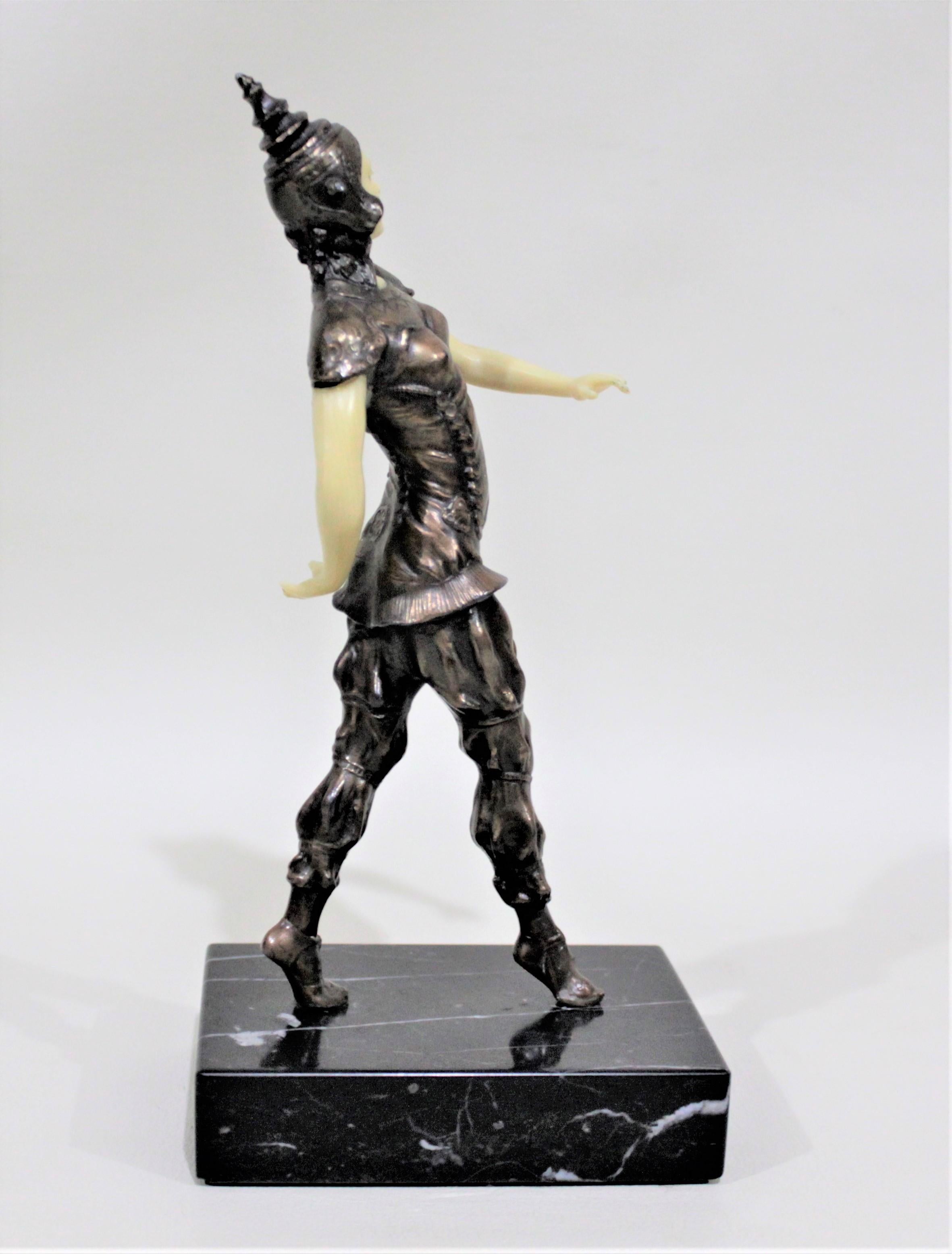 French Art Deco Bronze Patinated Cast Metal Thai Dancer Statue or Figurine For Sale