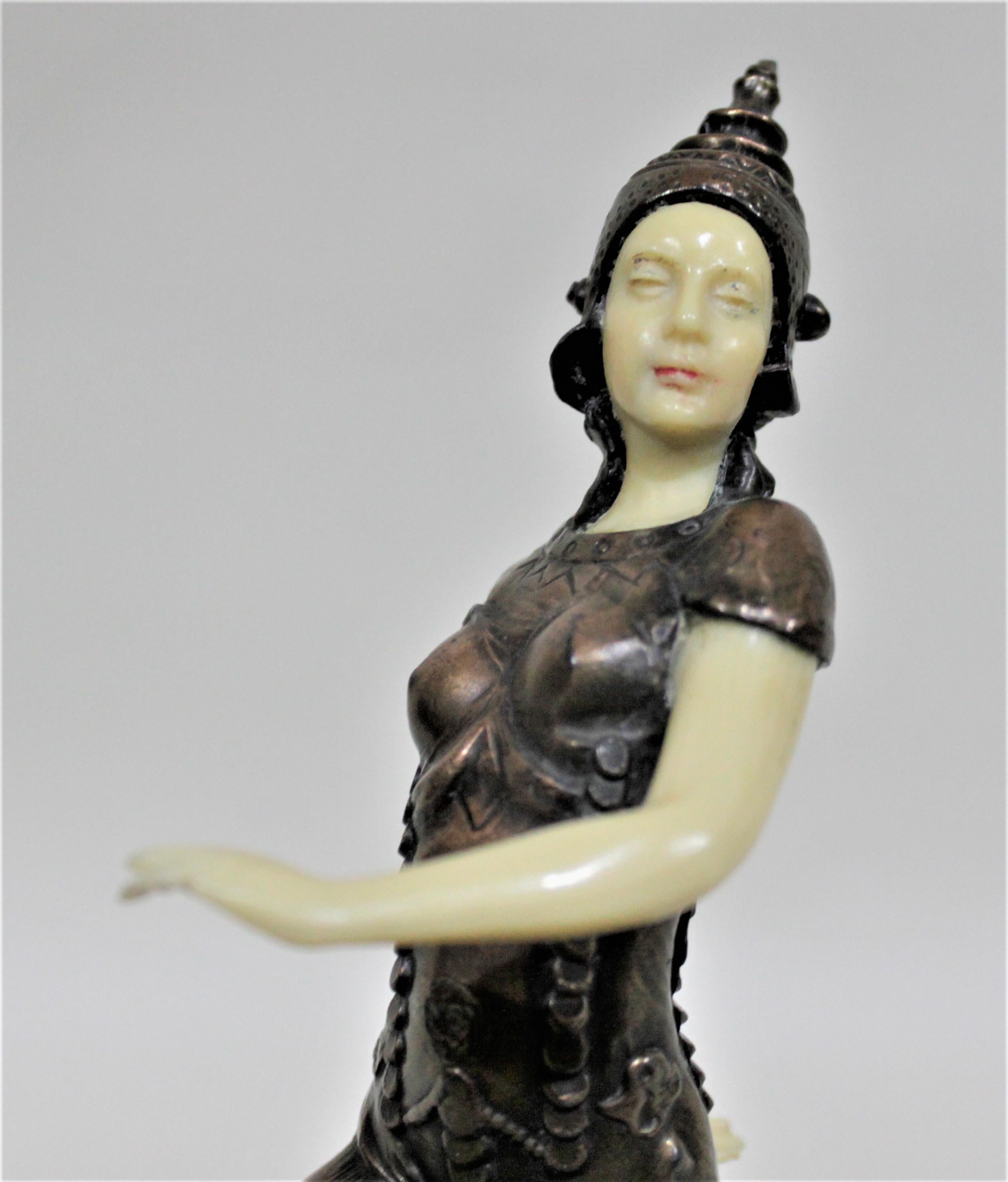 20th Century Art Deco Bronze Patinated Cast Metal Thai Dancer Statue or Figurine For Sale