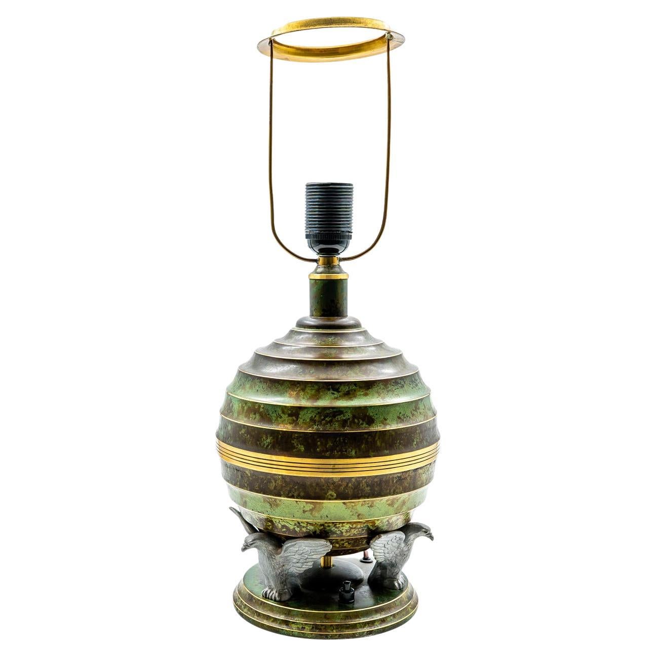 Art Deco Bronze-Patinated Table Lamp with Eagles, Sweden, circa 1930s For Sale
