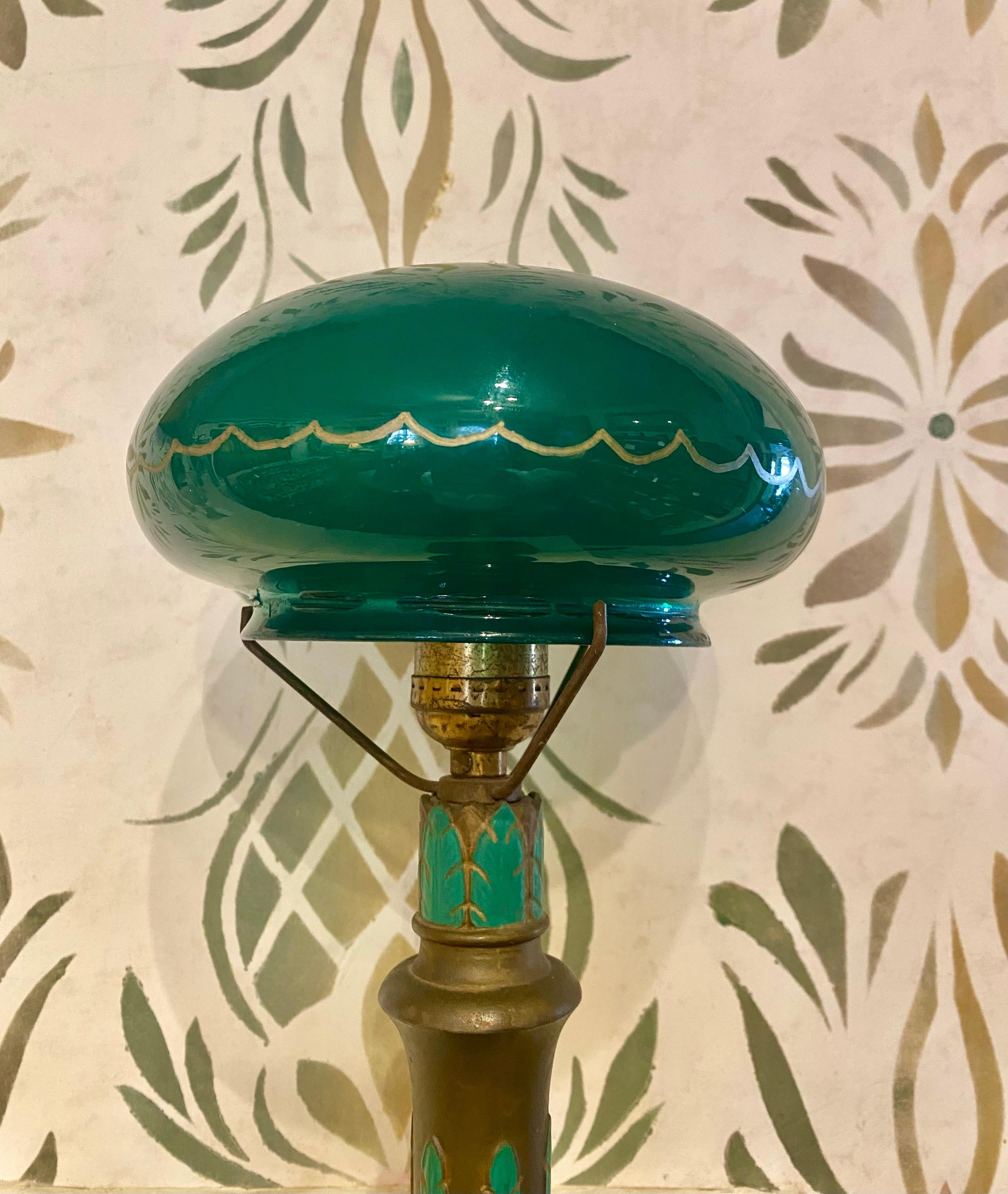 Bronzed Art Deco Bronze Patinated Table Lamp with Emeralite Shade, circa 1920s For Sale