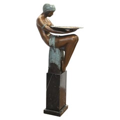 Vintage Art Deco Bronze Pedestal Figurine Biba Roaring Twenties