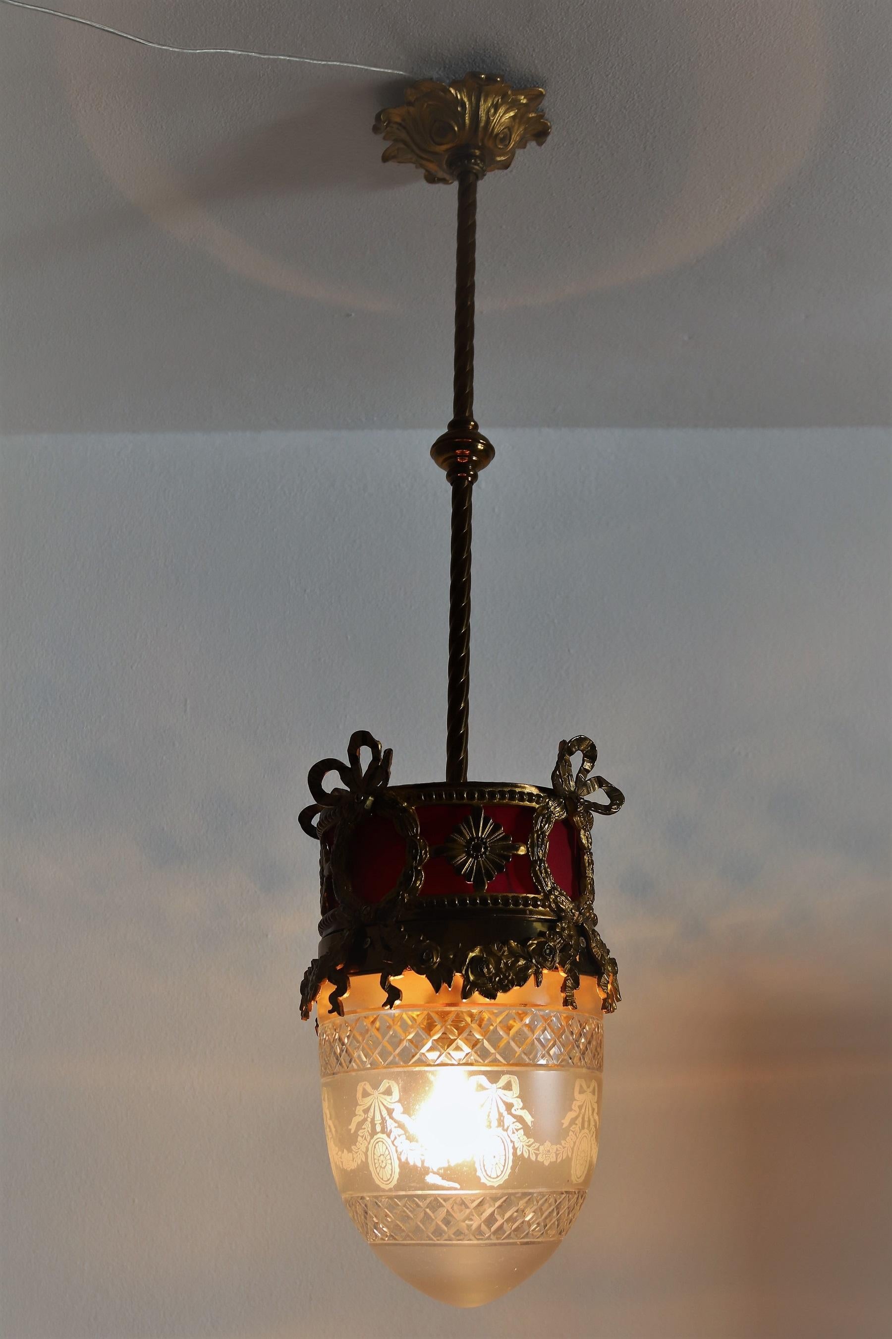 Italian Art Deco Bronze Lantern or Pendant Light, 1950s 2