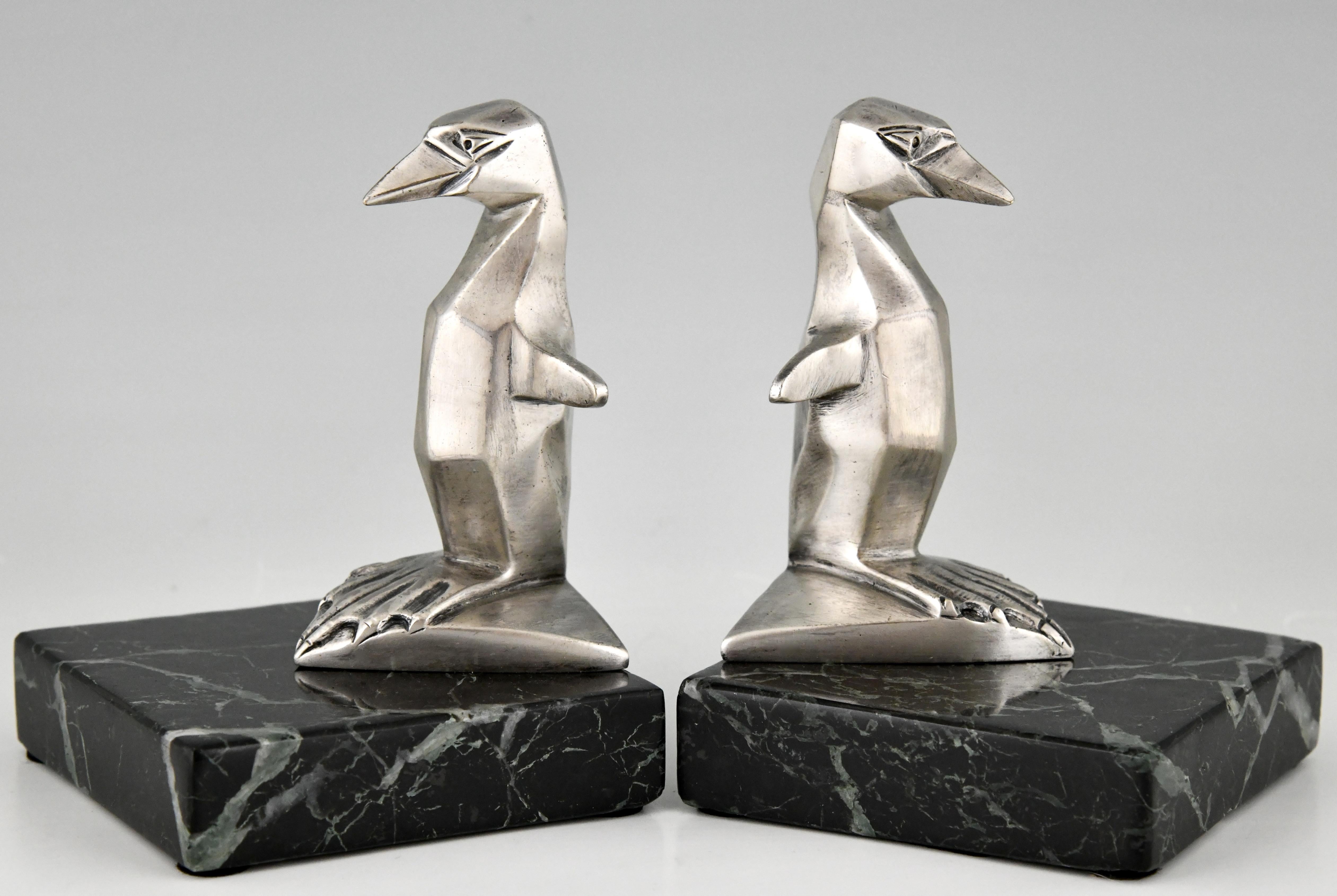French Art Deco bronze penguin bookends Gaston H Bourcart France 1930