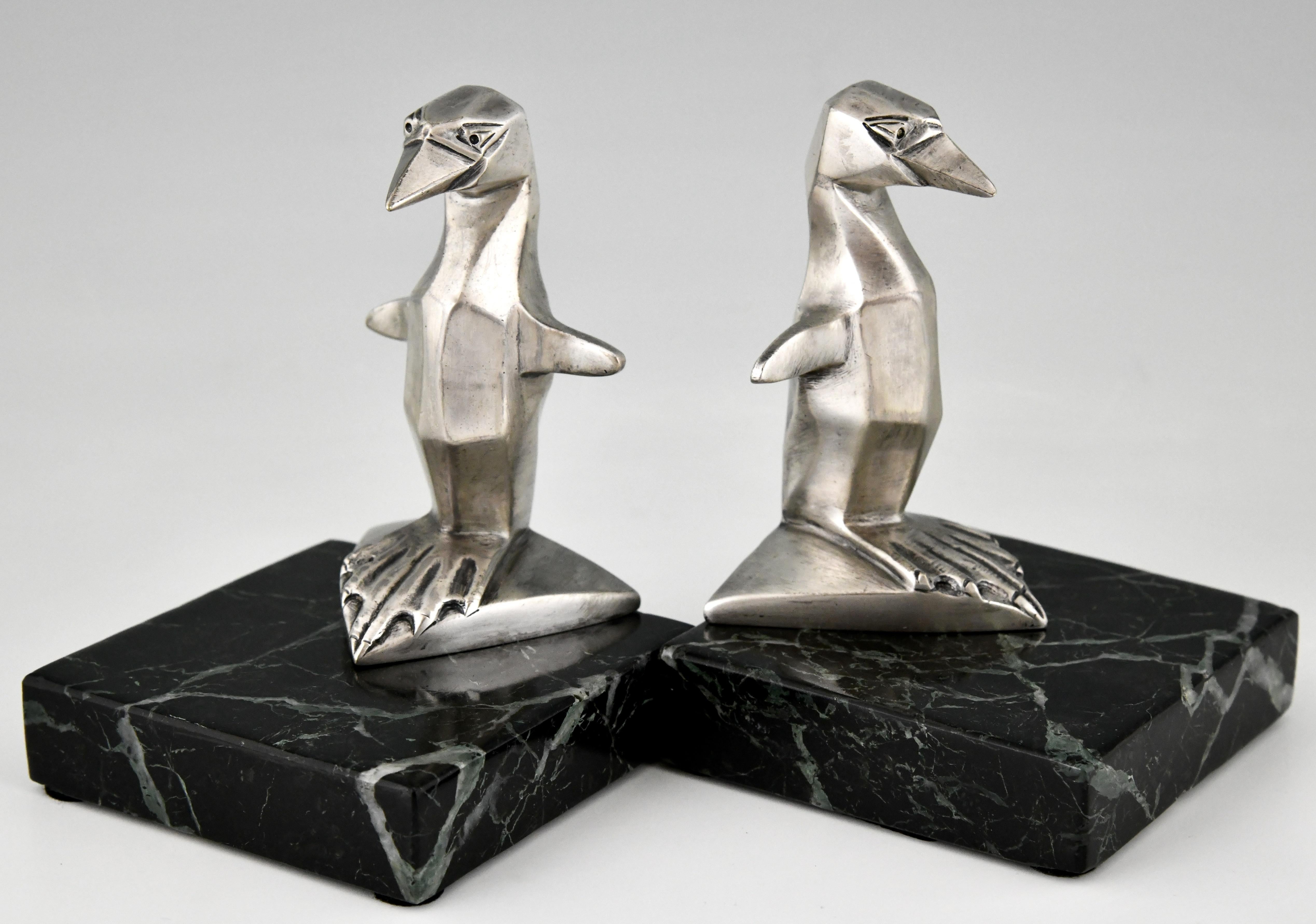 Art Deco bronze penguin bookends Gaston H Bourcart France 1930 2