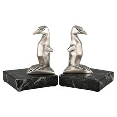 Serre-livres Art Déco pingouin en bronze Gaston H Bourcart France 1930