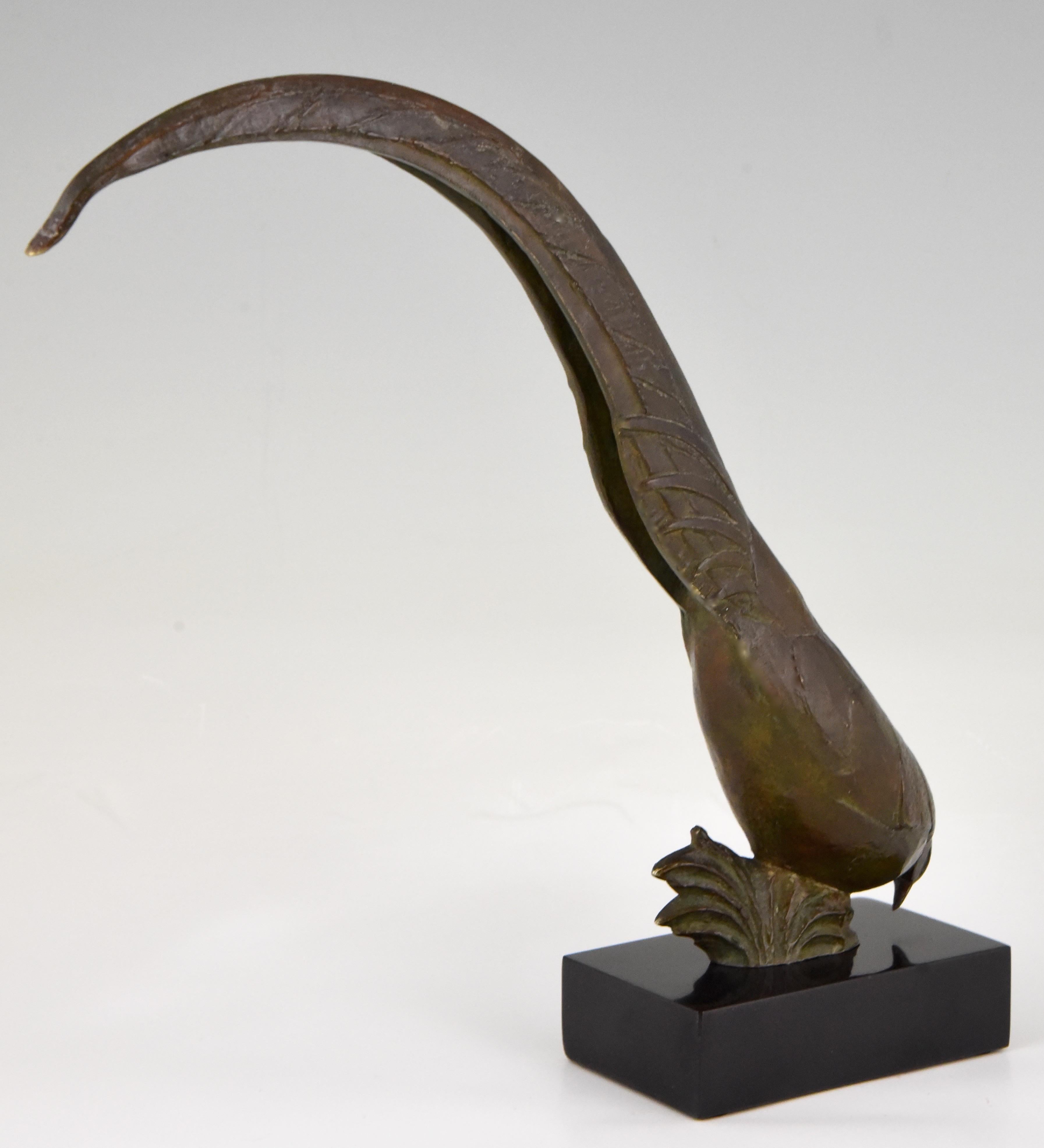 Art Deco bronze pheasant sculpture Andre Vincent Becquerel  1925 France 1