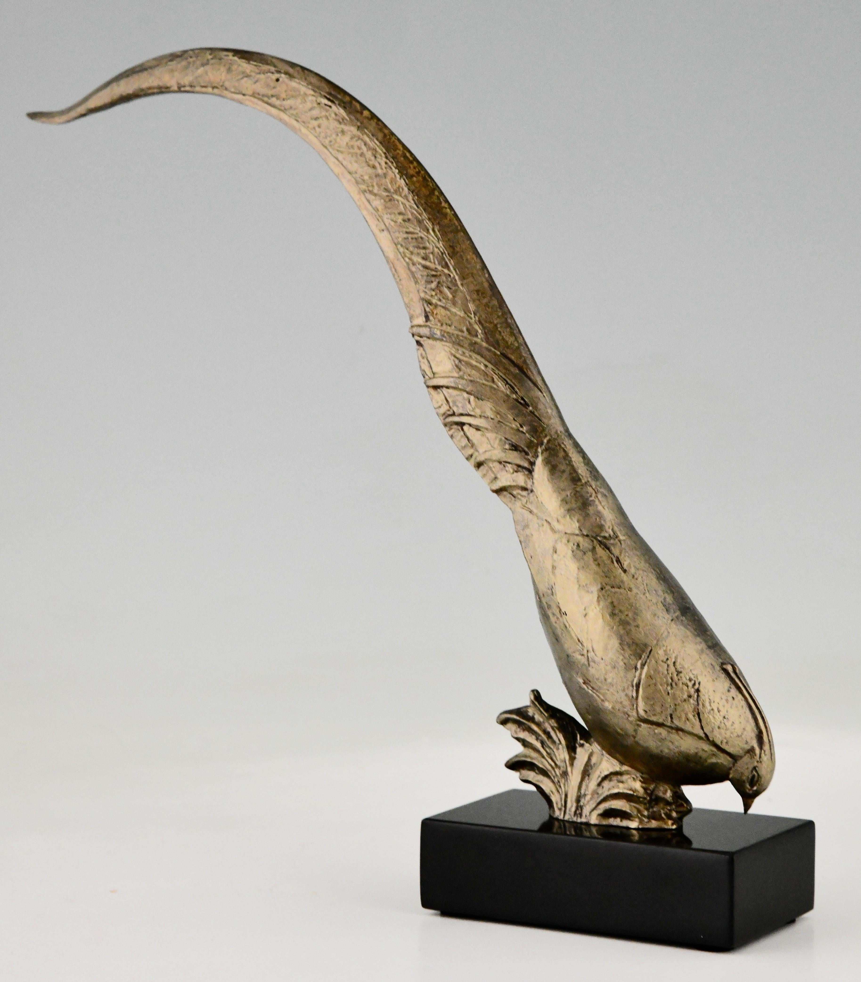 French Art Deco Bronze Pheasant Sculpture by André Vincent Becquerel, France 1925 For Sale