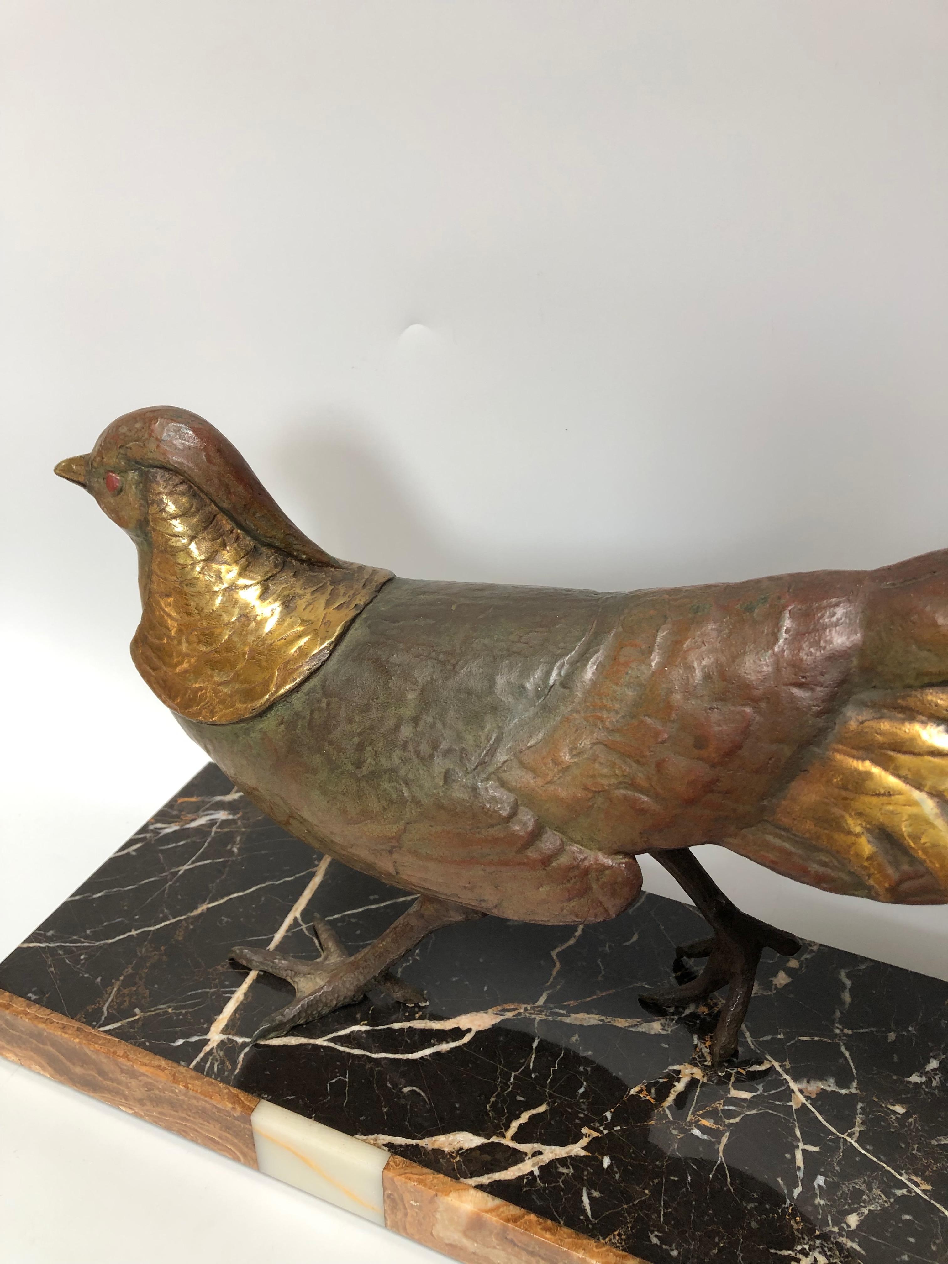 Art Deco Bronze Pheasant Signed L. Carvin For Sale 2