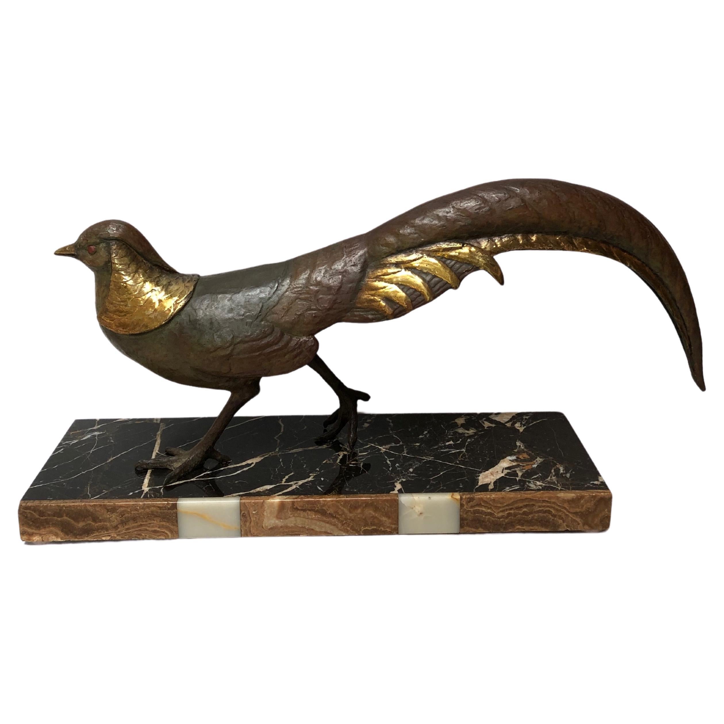 Art Deco Bronze Fasan Signiert L. Carvin im Angebot