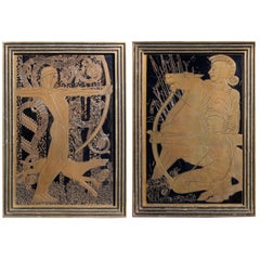 Art Deco Bronze Plaques of Mythological Archers
