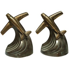 Art Deco Bronze-Plated Airplane Bookends, circa 1930s