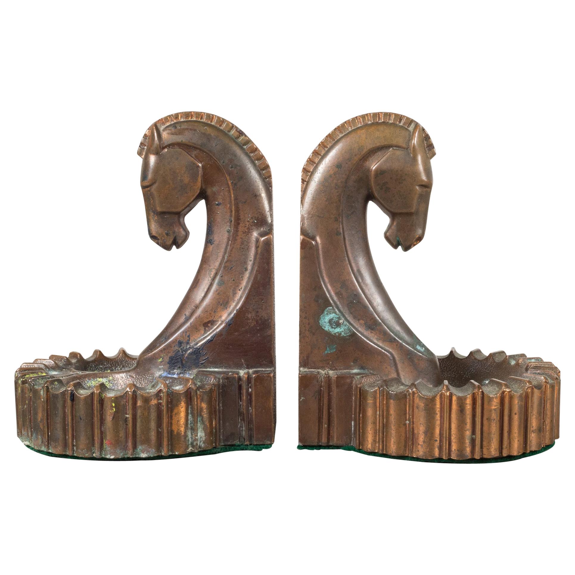 Art Deco Bronze-Plated Horse Bookend/Ashtray, circa 1930s