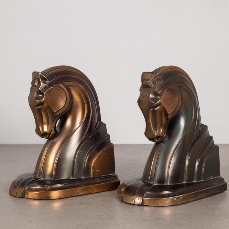 Art Deco BronzePlated Horse Bookends, circa 1930s For Sale at 1stDibs
