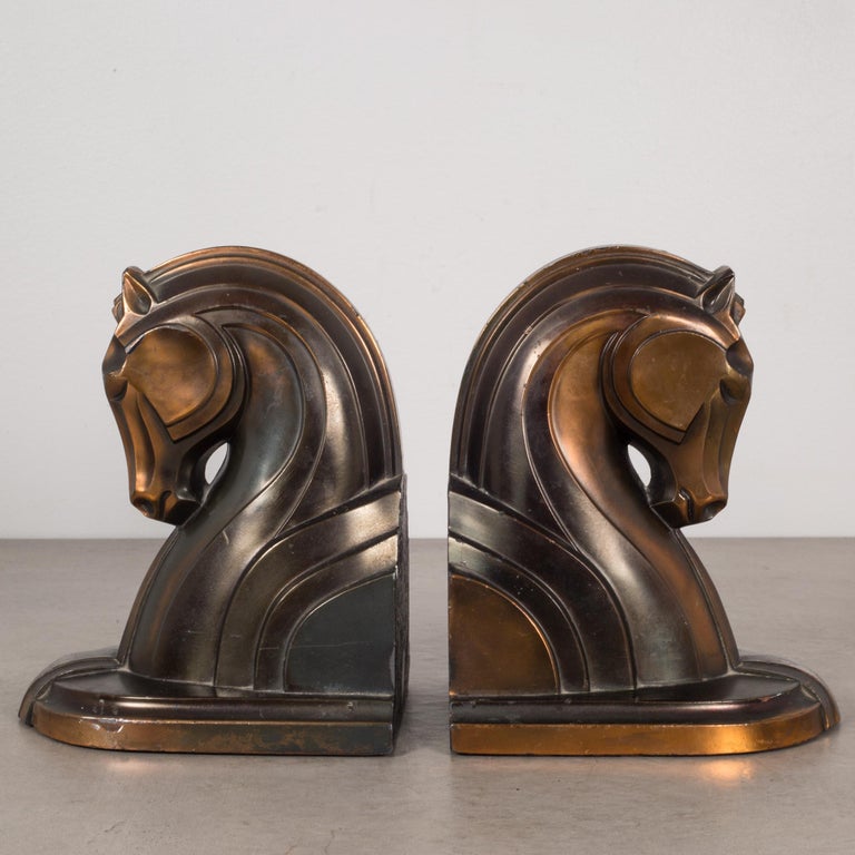 Art Deco BronzePlated Horse Bookends, circa 1930s For Sale at 1stDibs