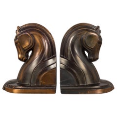 Art Deco Bronze-Plated Horse Bookends, circa 1930s