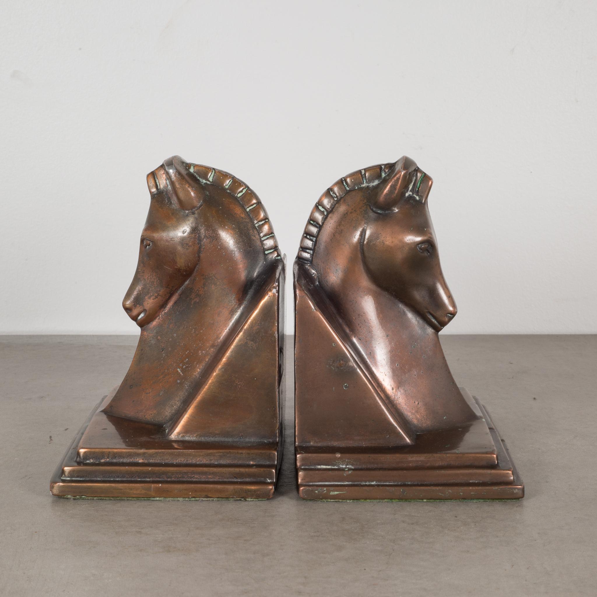 20th Century Art Deco Bronze-Plated Horse and Buttress Bookends, circa 1930