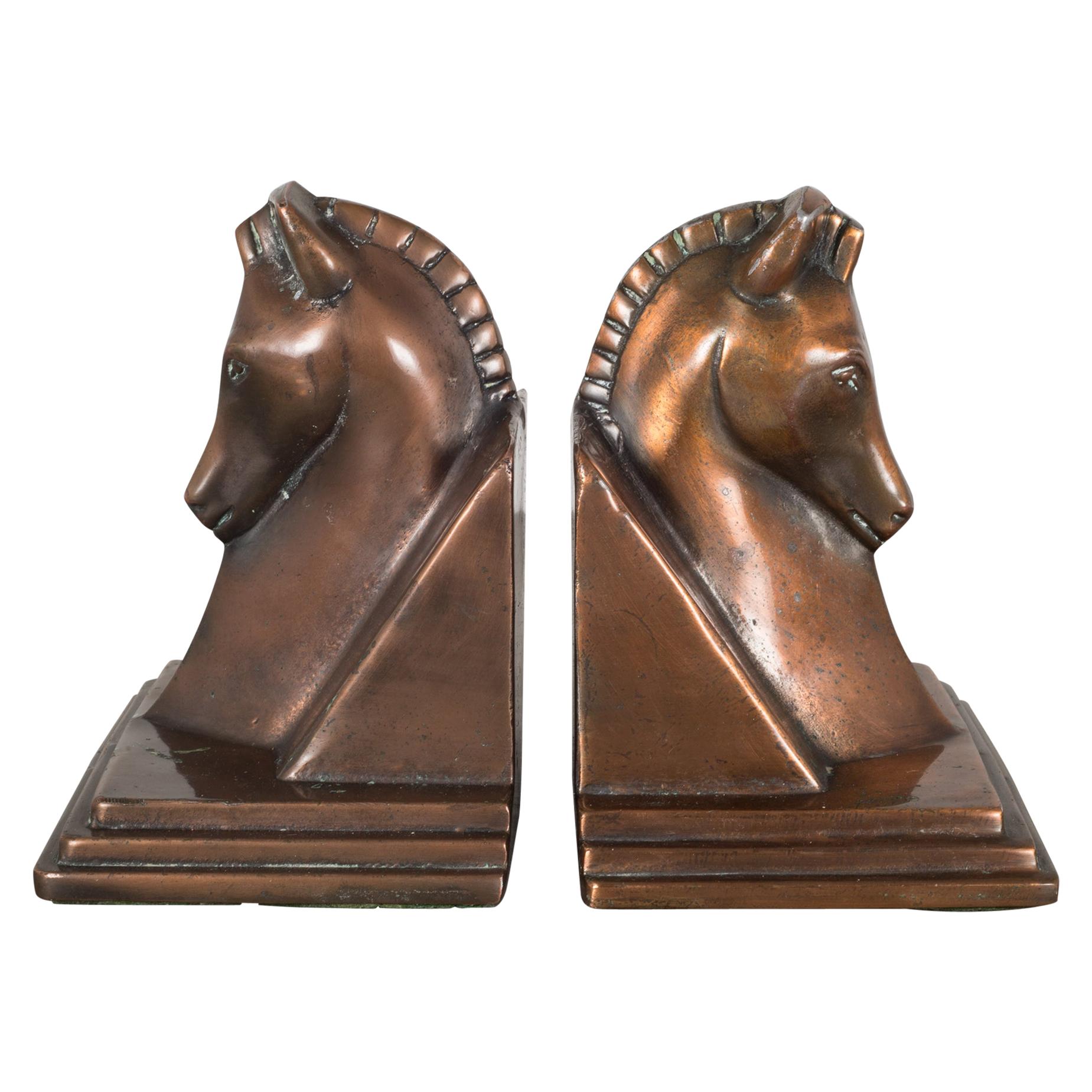 Art Deco Bronze-Plated Horse and Buttress Bookends, circa 1930