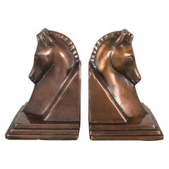 Art Deco Bronze-Plated Horse and Buttress Bookends, circa 1930