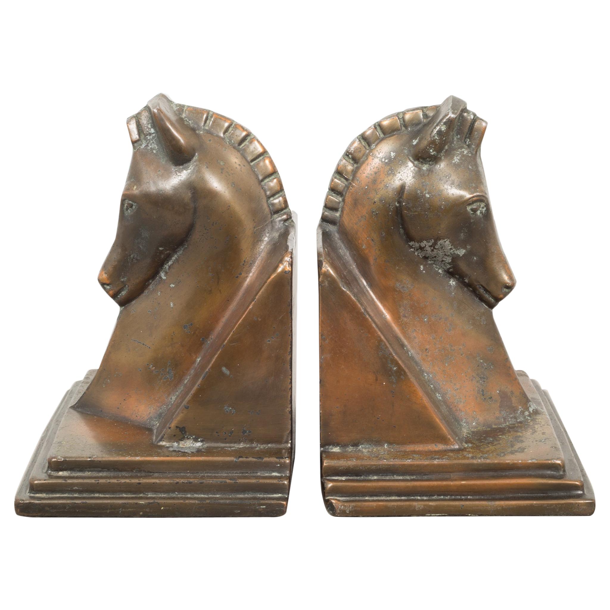 Art Deco Bronze-Plated Horse Buttress Bookends, circa 1930