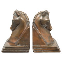 Antique Art Deco Bronze-Plated Horse Buttress Bookends, circa 1930