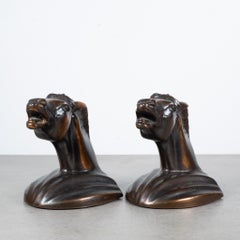 Art Deco Bronze Plated Horse Head Bookends, circa 1930