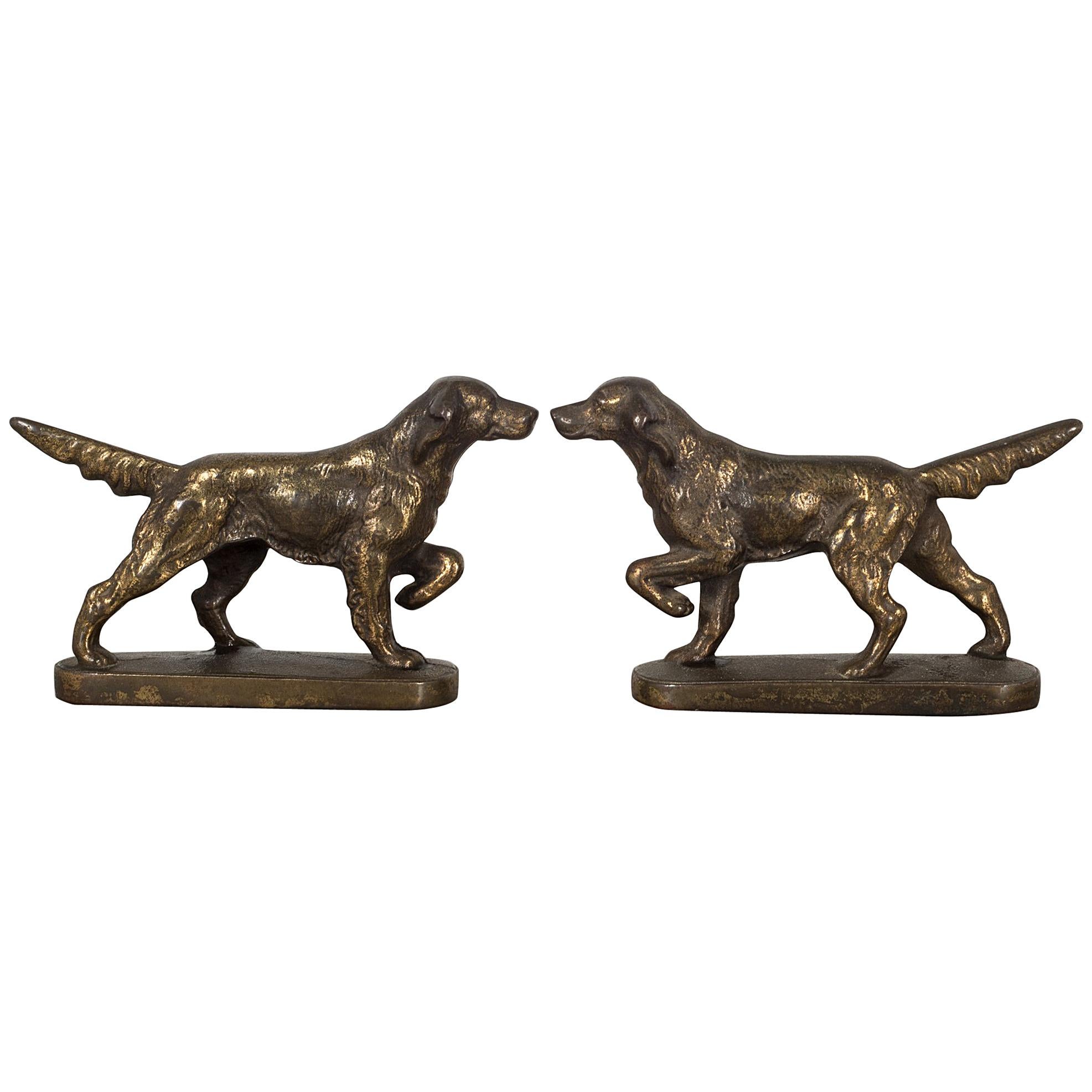 Art Deco Bronze-Plated Pointer Dog Bookends, circa 1940