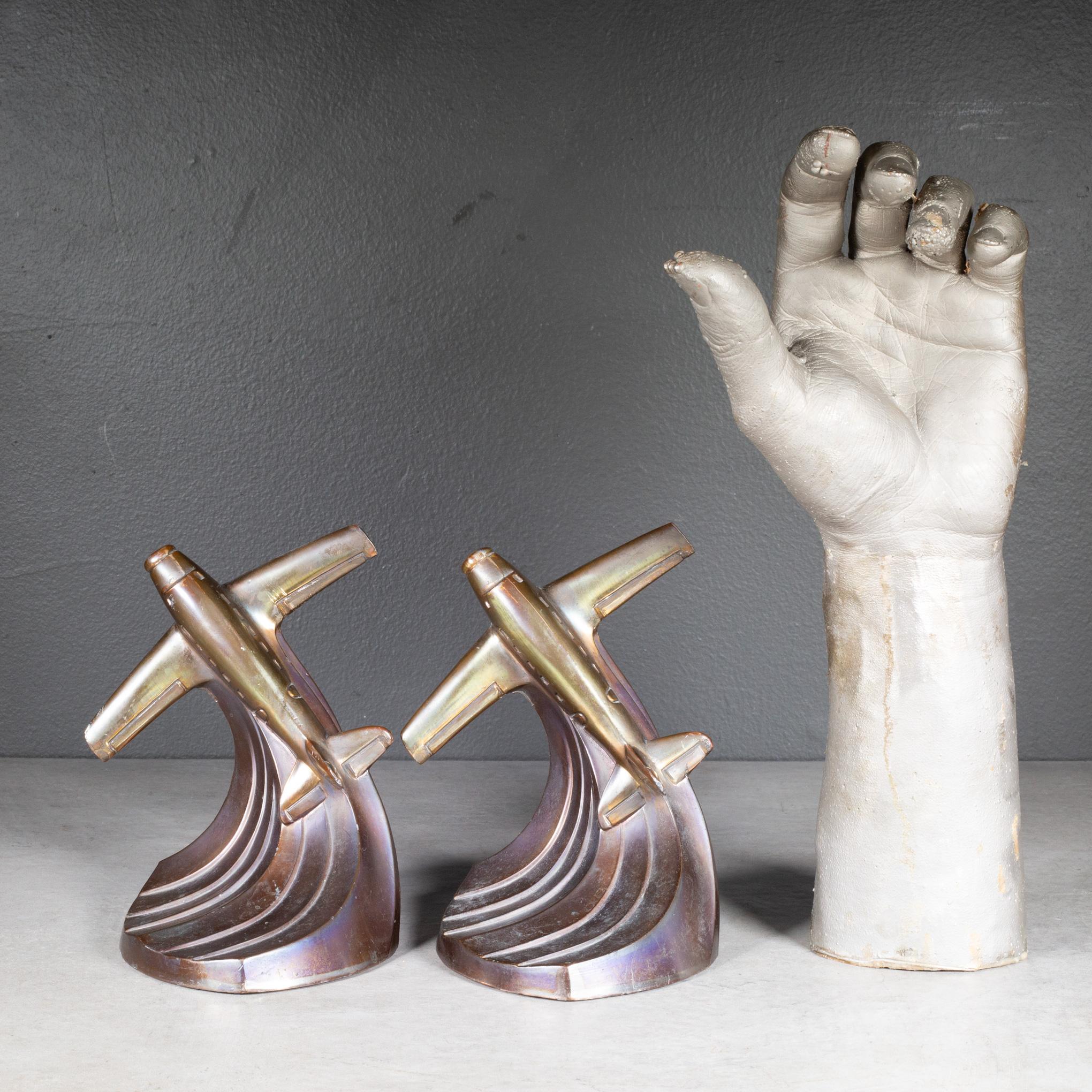 Art Deco Bronze Plated Soaring Airplane Bookends, circa 1930 3