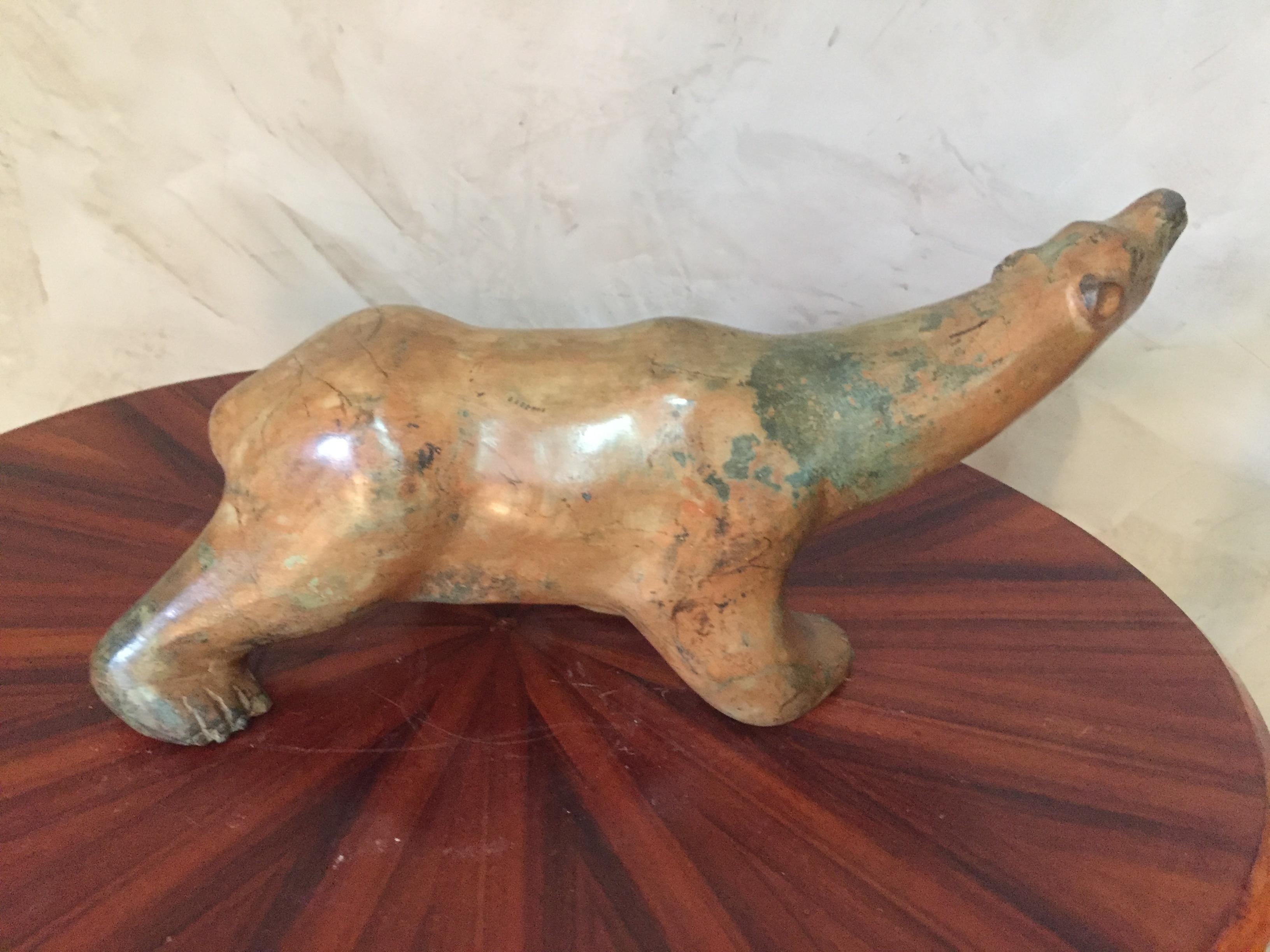 Patinated Art Deco Bronze Polar Bear Signed Pierre Chenet