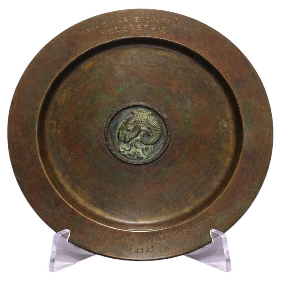 Art Deco Bronze Presentation Plate by Sune Bäckström, Sweden, 1930s