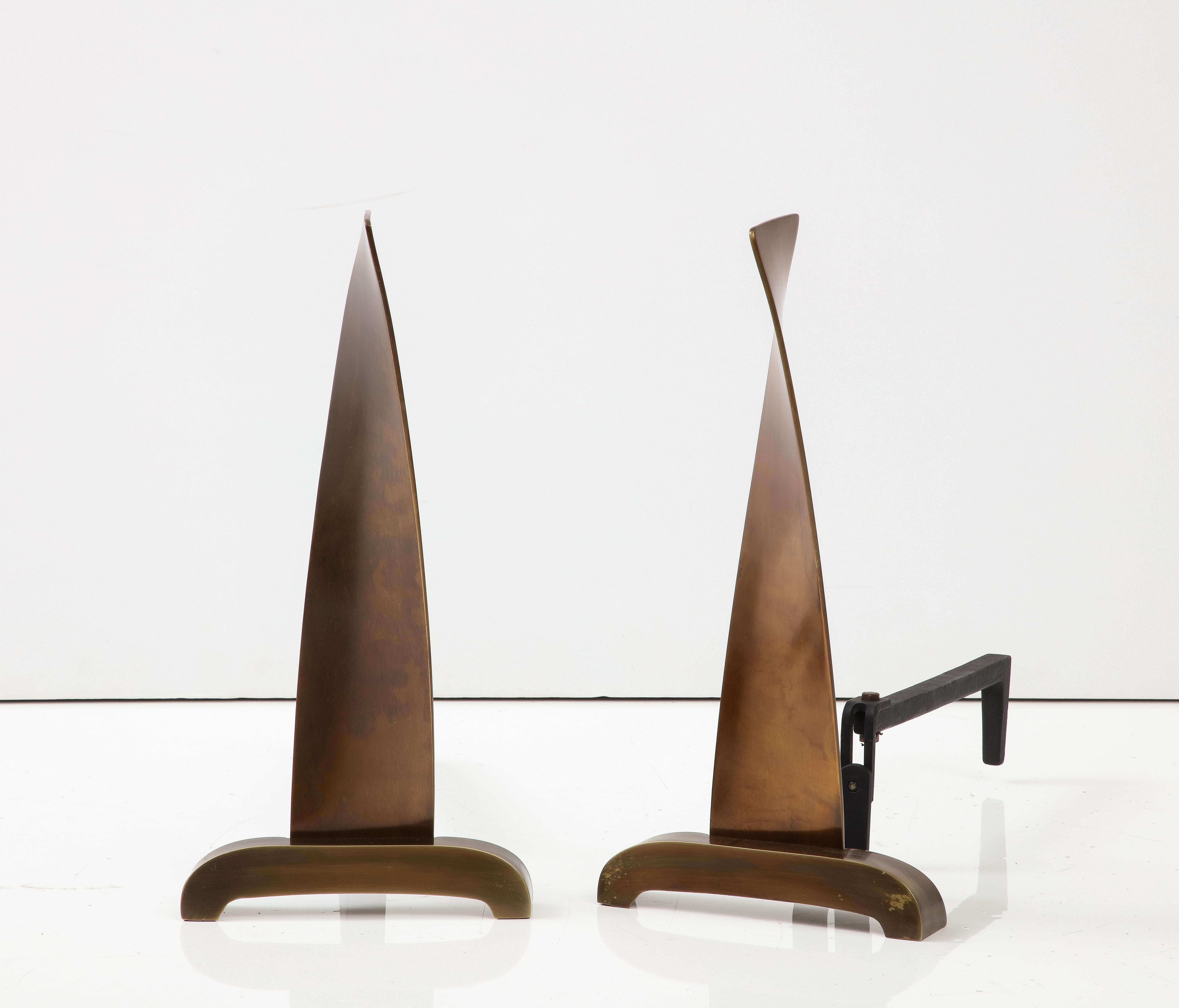 Art Deco Bronze Propeller Andirons In Good Condition For Sale In New York, NY