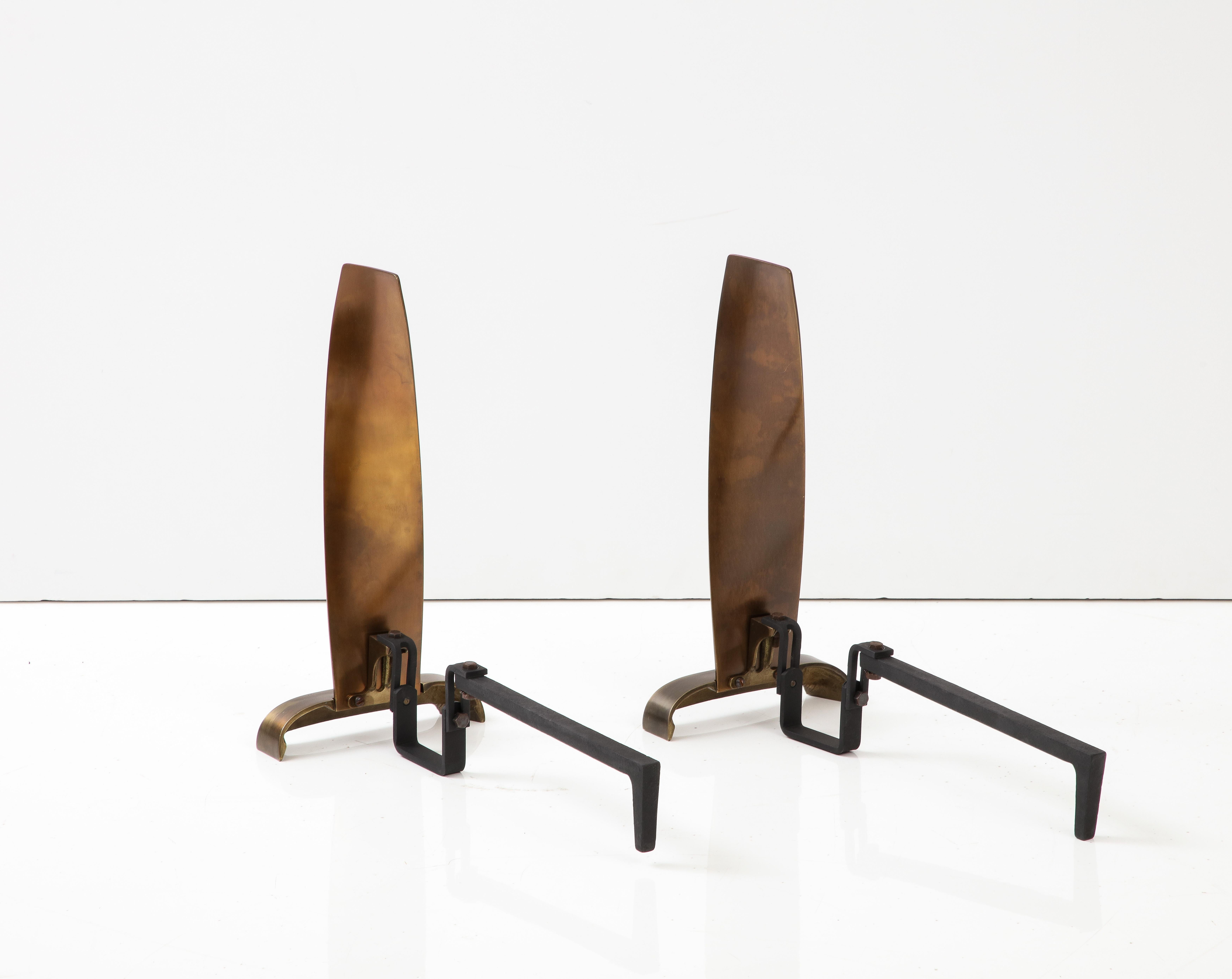 Art Deco Bronze Propeller Andirons For Sale 1